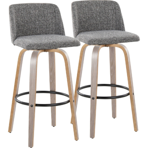 Toriano 30" Swivel Bar Stool in Light Grey Wood & Grey Noise Fabric w/ Black Footrest (Set of 2)